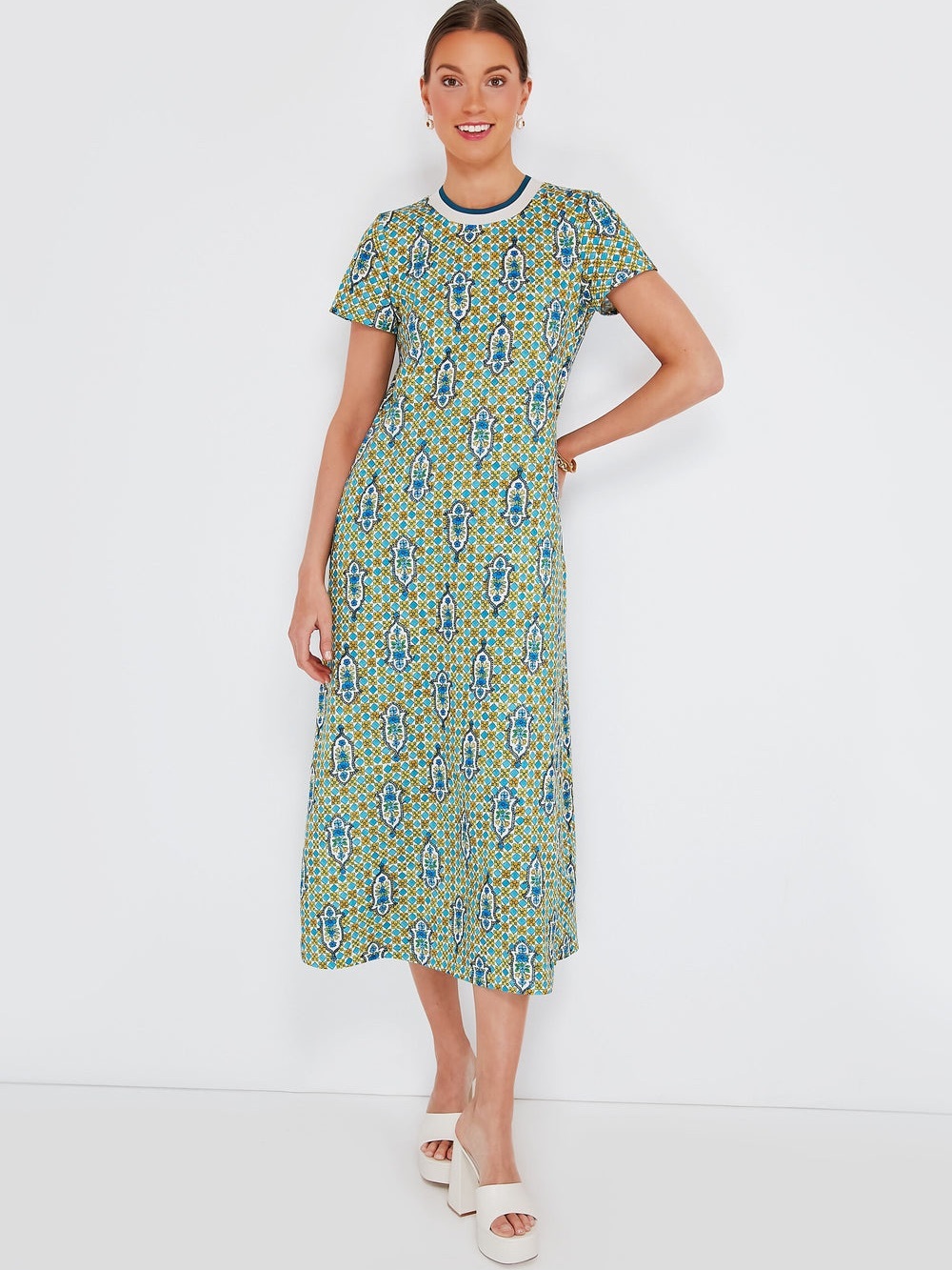 LA DoubleJ Short-Sleeve Midi Dress Santachiara Sporty Swing Dress